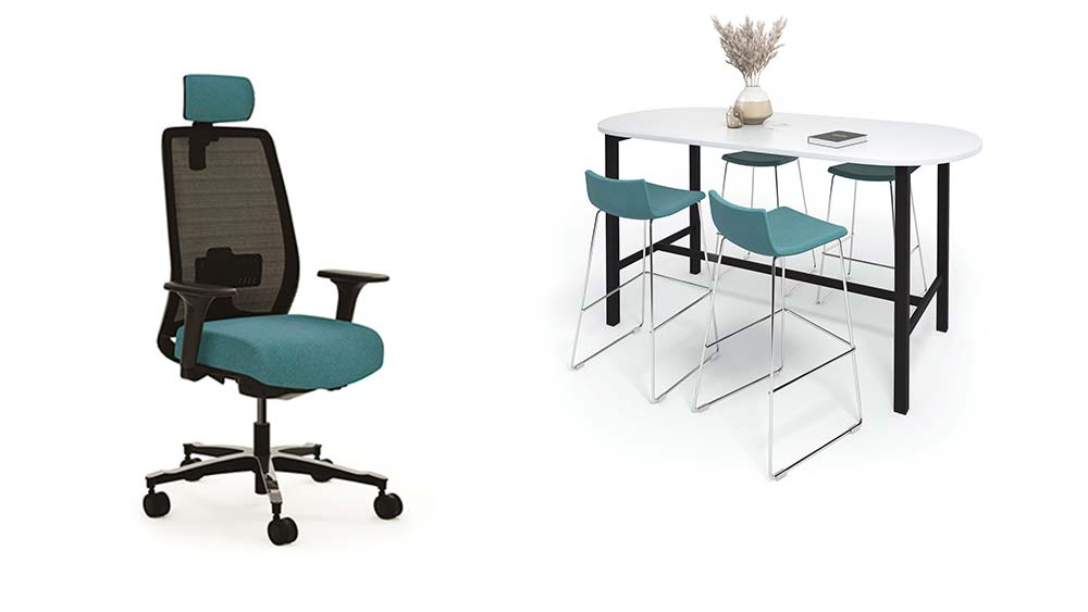 Image fauteuil munik et table cowork sur fond blanc